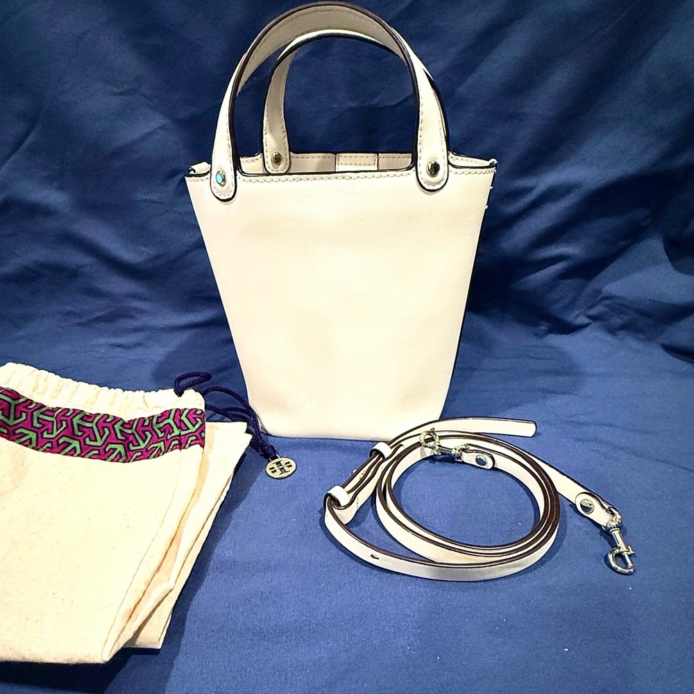 Tory Burch NWOT Miller Mini White Leather Bucket Bag - Picture 10 of 11